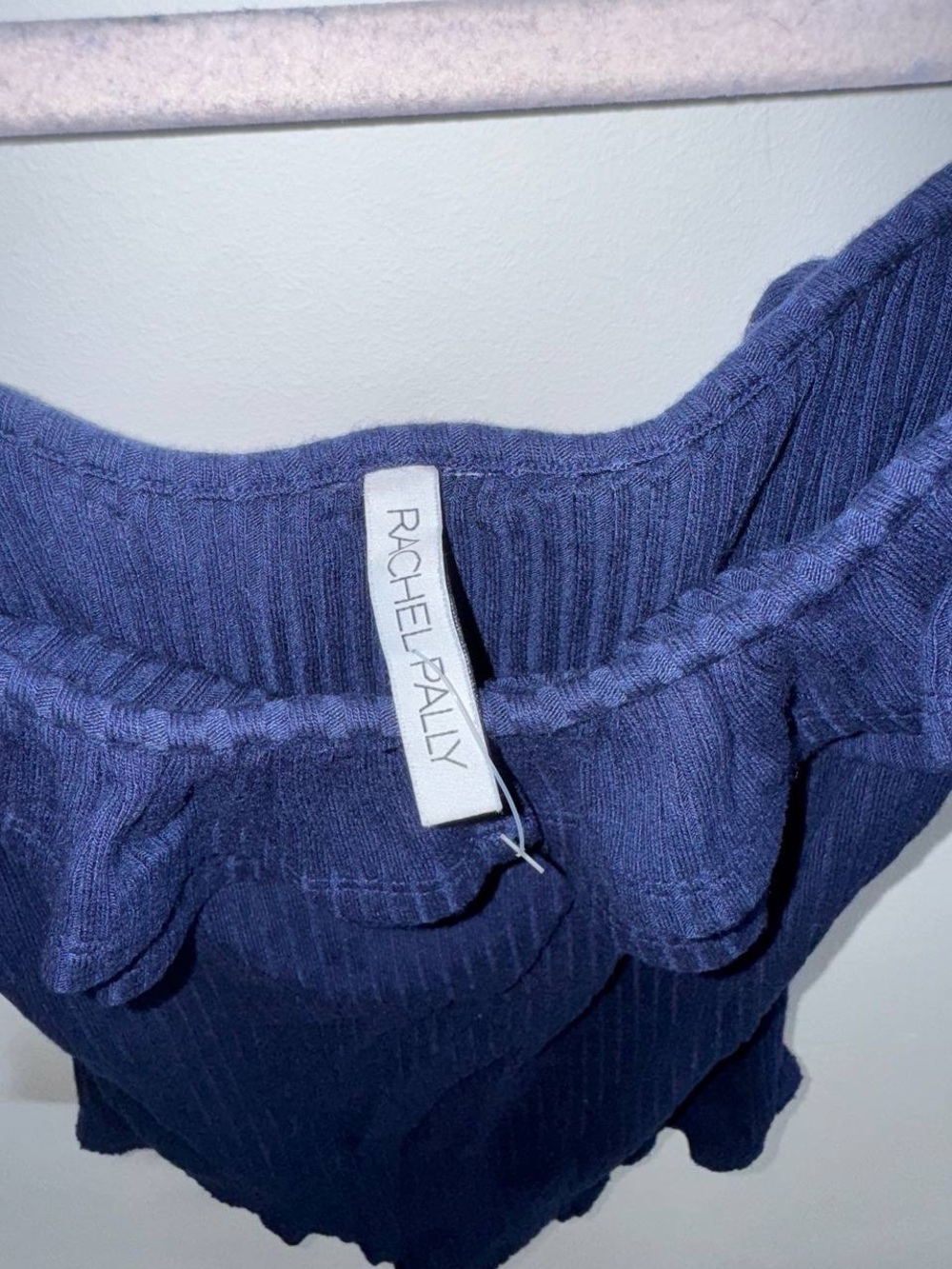 Rachel Pally Navy Ribbed Off-Shoulder Top with Ruffle Trim - Picture 5 of 5